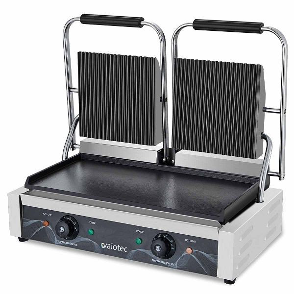Contact-grill électrique Vaiotec EASYLINE "double" largeur 568 mm, rainuré en haut et lisse en bas, 10593