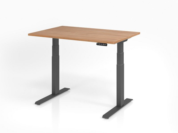 Bureau Hammerbacher XDKB12, 120 x 80 cm, plateau : noyer, épaisseur 25 mm, chant épais en ABS, forme rectangulaire, graphite, VXDKB12/N/G