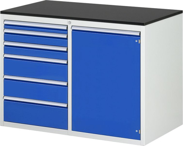 Armoire à tiroirs RAU 7000, L1145xP650xH820mm, gauche : tiroirs H60, 2x90, 2x150, H180mm, droite : porte battante, revêtement en résine mélamine, 03-LL5.24.12AM.11