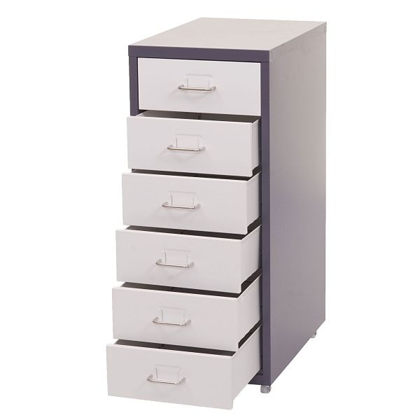 Mendler Boston T851 roll conteneur, armoire à tiroirs en acier, 69x28x41cm 6 tiroirs, blanc gris foncé, 72282