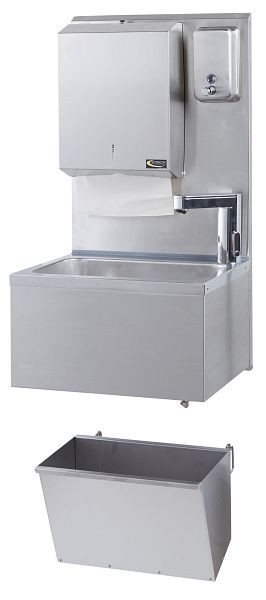 Station de lavage des mains SOFINOR avec demande d'eau électronique et accessoires en inox, LMASWTEX