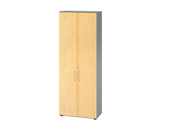 Armoire combinée Hammerbacher, 6 OH, corps : graphite / façade : érable, 80 x 41,7 x 215,6 cm, angle d'ouverture 110°, poignée en métal BS, V968T6/G/3/BS