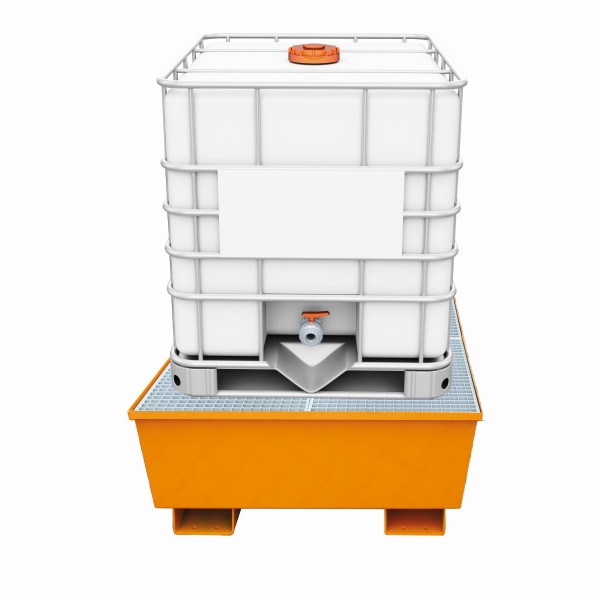 Bac d'égouttage industriel Eichinger à parois latérales coniques, avec grille, 1 x IBC orange pur, 30102000000001