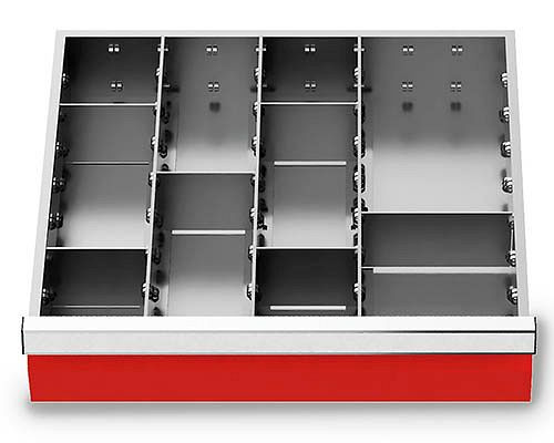 Inserts de tiroir Bedrunka+Hirth T500 R 18-16, pour hauteur de panneau 100 mm, 3 x MF 400 mm. 5 x TW100mm 1 x TW150mm, 146-137-100