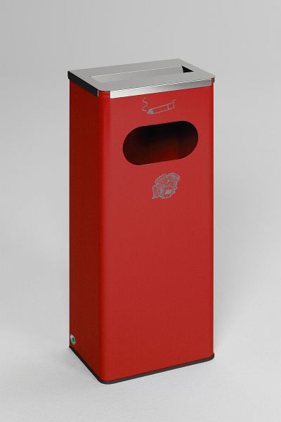 VAR cendrier / poubelle 32 litres, couvercle en acier inoxydable, poli, rouge feu (RAL 3000), 28731