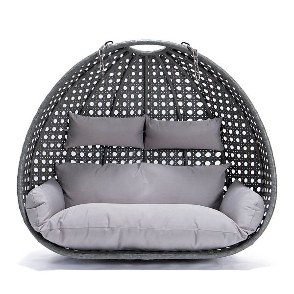 HOME DELUXE fauteuil suspendu en polyrotin TWIN - gris uniquement panier et coussins, 6902