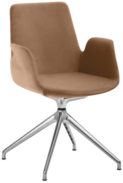Fauteuil Mayer Sitzmöbel , piètement étoile, aluminium poli, rotatif à 360°, marron clair, 2009_S1_30485