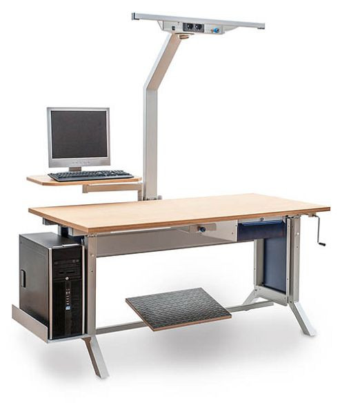 Combinaison de table de base Bedrunka+Hirth workline, réglage par manivelle, 1x plan de travail en hêtre multiplex, 1500 x 750 mm, 07.75.55KHV