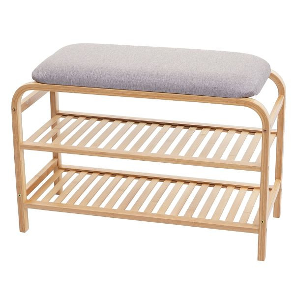 Étagère à chaussures Mendler HWC-F72, banc rembourré, étagère à chaussures, armoire à chaussures, compartiment de rangement en bambou 50x70x30cm, 70380