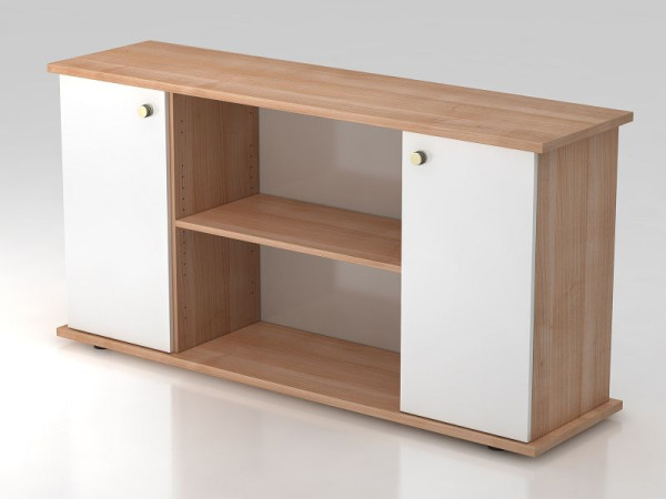 Buffet Hammerbacher 2 portes 166cm poignée rayée noyer/blanc, 166,1x44,8x84 cm (LxPxH), VSB2T/N/W/SG