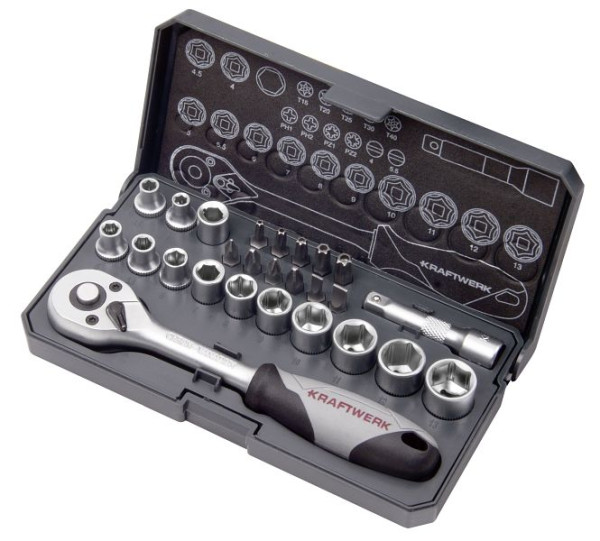 Jeu de clés à douilles Kraftwerk, de base, 1/4 ", 26 pièces, avec douilles de 4 à 14 mm, adaptateur, rallonges, 204.100.000