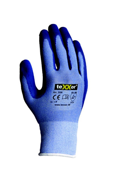 Gants tricotés en polyester teXXor LATEX, taille : 10, couleur : bleu clair chiné/bleu moyen, paquet : 144 paires, 2229-10