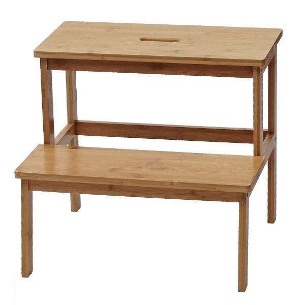 Mendler escabeau HWC-B87, escabeau escabeau tabouret en bois, bambou 43x47x38cm, 60735