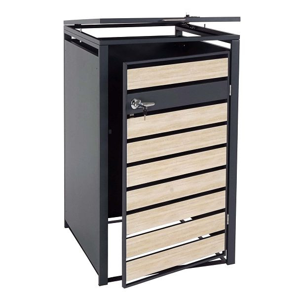 Mendler HWC-J81 revêtement de poubelle pour 1, poubelle, extensible, métal 32kg, anthracite, aspect bois de hêtre marron clair, 83350