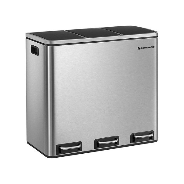Poubelle SONGMICS 54 litres (3 x 18 L) en acier inoxydable, LTB54NL