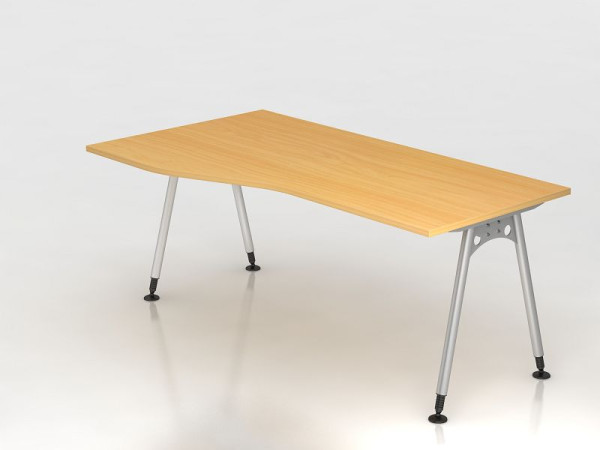 Bureau Hammerbacher pied A 180x100/80cm hêtre, forme libre, montage possible à gauche ou à droite, VAS18/6/S
