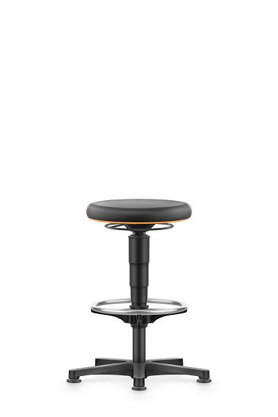 tabouret polyvalent bimos avec patins et repose-pieds, PU noir, hauteur d'assise 560-830 mm, anneau de couleur orange, 9461-2000-3279