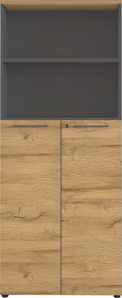 GERMANIA GW-AGENDA classeur avec deux portes verrouillables et un compartiment ouvert 4236 Graphite/imitation chêne Grandson, 4236-564