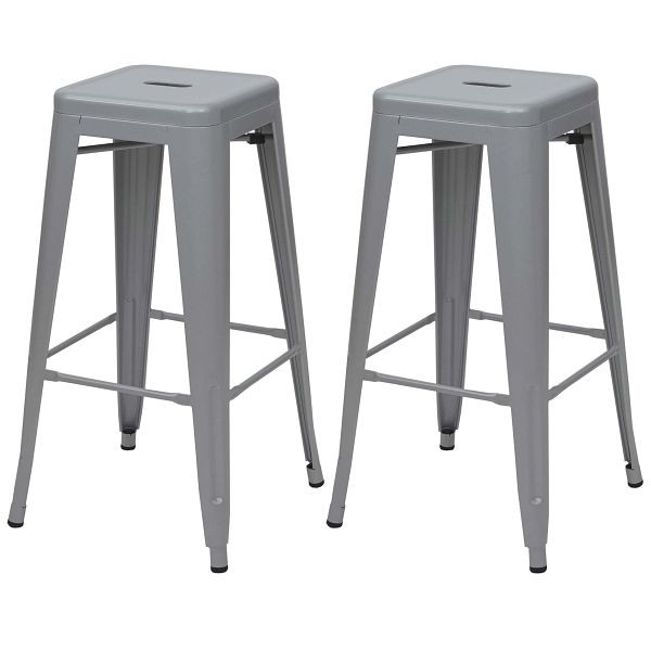 Mendler ensemble de 2 tabourets de bar HWC-A73, tabouret de comptoir de bar, design industriel en métal, empilable, gris, 70801