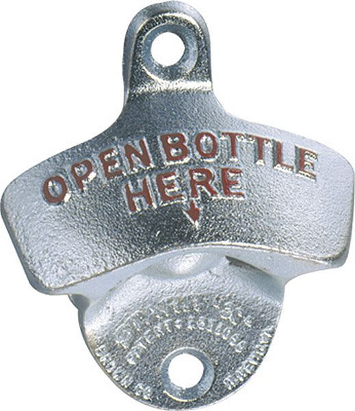 Ouvre-bouchon APS, 7 x 8 cm, hauteur : 3 cm, métal chromé, pour montage mural, avec 2 vis, 93124