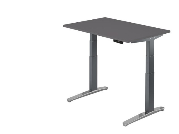 Hammerbacher bureau assis-debout électrique 120x80cm graphite/graphite aluminium poli, forme rectangulaire, VXBHM12/G/GC