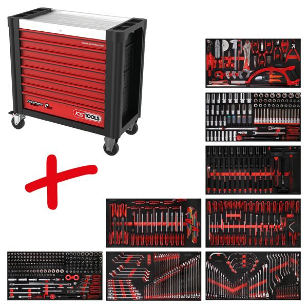 KS Tools PERFORMANCEplus set de dessertes d'atelier P25, avec 564 outils et 8 tiroirs, 825.8564