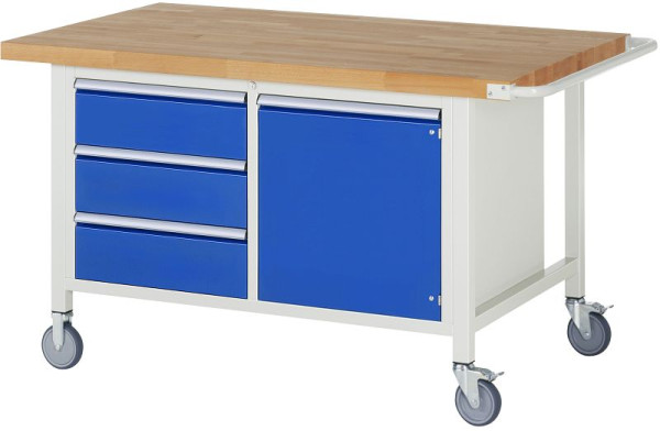 Établi mobile RAU série 8000, conteneur à double fond (3x tiroir, 1x porte battante), 1500x880x900 mm, 05-8468A2-159B4S.11