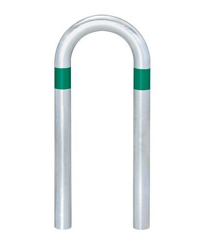 Support de protection contre les chocs pour borne de recharge DENIOS, galvanisé, L 360 mm, anneaux verts, à sceller dans le béton, 280-395