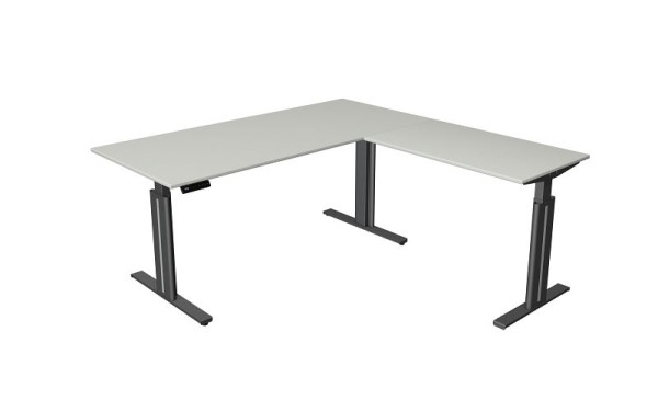 Table assise/debout Kerkmann L 1800 x P 800 mm, avec élément complémentaire 1000 x 600 mm, réglable en hauteur électriquement de 720-1200 mm, fonction mémoire, gris clair, 10324611