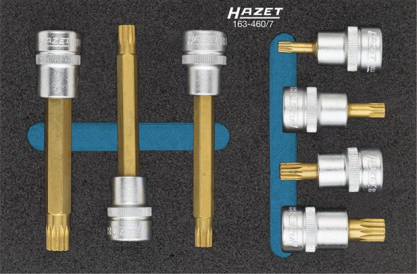 Jeu de douilles tournevis Hazet, carré creux 10 mm (3/8 pouce), profil interne multident XZN, M5 - M10, nombre d'outils : 7, 163-460/7