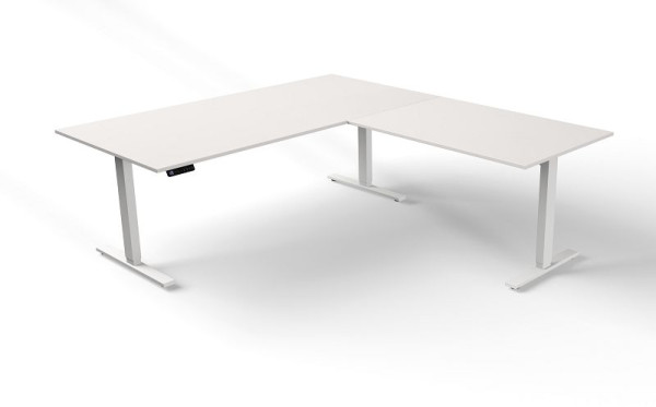 Table assis/debout Kerkmann L 2000 x P 1000 mm avec élément complémentaire, réglable en hauteur électriquement de 720 à 1200 mm, Move 3, couleur : blanc, 10382510