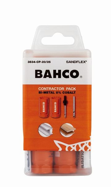 Set de scie cloche Bahco "Commande", 4 pièces (composé de 2x scie cloche Ø20mm, 1x arbre 3834-ARBR-930, 1x foret 3834-DRL), 3834-CP-20/25