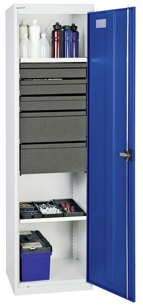 armoire à outils et matériel série 3000, 7035/5010, 3 tiroirs 100 mm, 2 tiroirs 200 mm, 2 étagères, 3005674