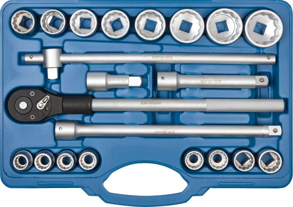 Jeu de clés à douilles SW-Stahl, 3/4", douze pans, 21 pièces, 07663L
