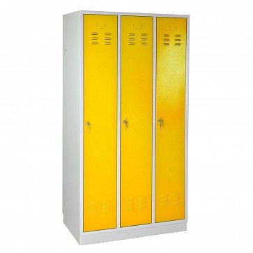 Armoire vestiaire / casier ADB &quot;Regular&quot; 3 portes, dimensions (HxLxP) : 1775x890x500 mm, couleur corps : gris clair (RAL 7035), couleur porte : jaune colza (RAL 1021), 40900