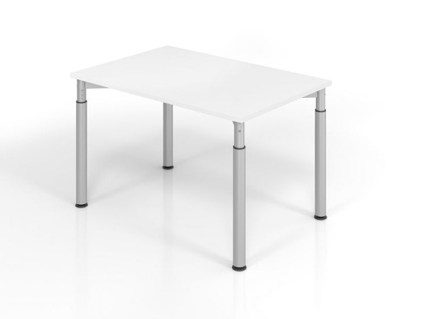 Bureau Hammerbacher YS12, 120 x 80 cm, plateau : blanc, épaisseur 25 mm, chant épais en ABS, forme rectangulaire, argent, VYS12/W/S