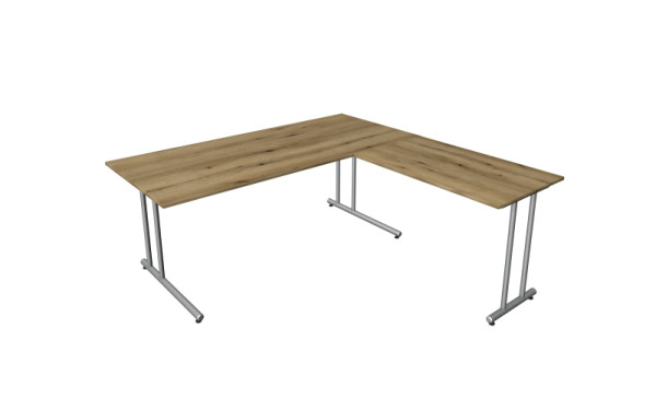 Poste de travail angulaire Kerkmann start-up, composé d'un bureau L 1800 x P 800 x H 750 mm et d'une table d'extension 1000 x 600 x 750 mm, chêne, 11436655