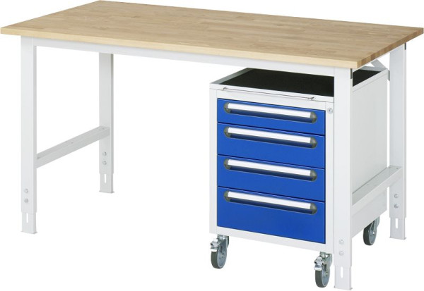 RAU table de travail complète modèle 10 Tom, L1500xP1000xH760-1080mm, plaque en hêtre massif-25mm, 06-625B10-15-KM10.11