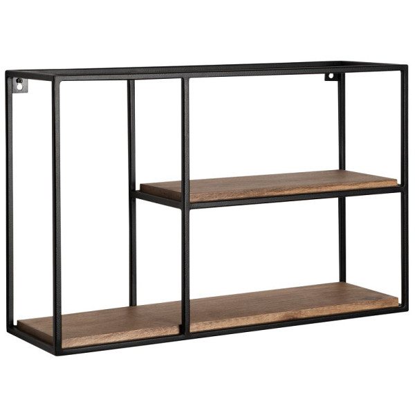 Wohnling Étagère Murale 60x40x18 cm Étagère Suspendue en Bois Massif/Métal de Manguier Rectangulaire, Industriel, WL6.748