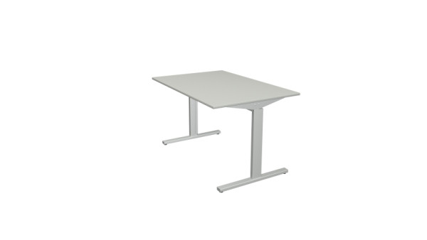 Bureau Kerkmann forme 2 - L 1200 x P 800 x H 700-820 mm avec pied en T en aluminium argent, gris clair, 11020411
