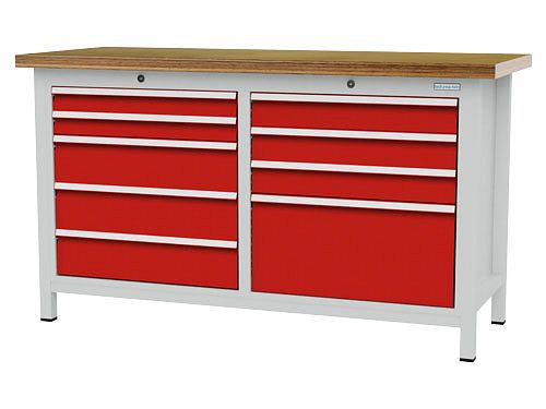 Établi à caissons Bedrunka+Hirth, R 24-16, nombre de tiroirs : 9, dimensions : 1500 x 600 x 859 mm, capacité de charge du(des) tiroir(s) : 50 kg, 03T515H60750