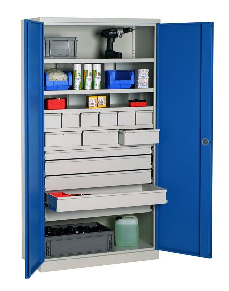 SOFAME meuble d'atelier équipé 1000x500x1950mm, 6 tiroirs + 3 tiroirs + 1 tiroir + 4 tiroirs + 5 étagères, bleu ciel, W030090029GCBI