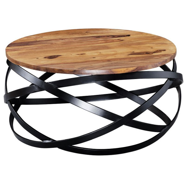 Table basse Wohnling MANUR 60x30x60 cm bois massif Sheesham / métal, WL5.679