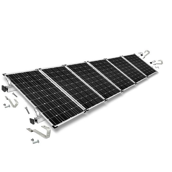 Kit de montage Offgridtec avec crochet de toit à queue simple pour installation sur toit en pente 6 panneaux solaires hauteur de cadre 30 mm, 8-01-013770-011