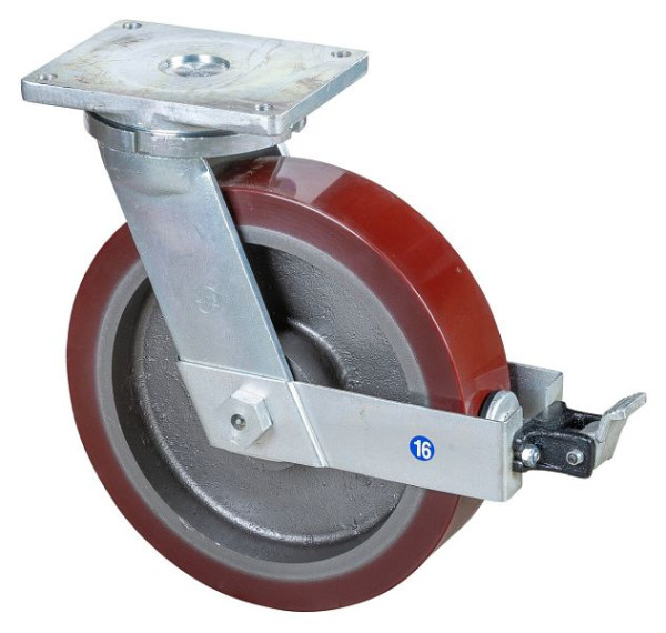 Roulettes BS Roulette robuste avec roue/blocage, largeur 100 mm, Ø400 mm, jusqu'à 3500 kg, polyuréthane coulé 95 Shore A, corps coulé, roulements à billes, RR120.C10.401