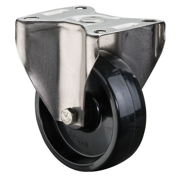 Roulettes BS pour boulangerie, roulette fixe, largeur de roue 35 mm, Ø roue 100 mm, capacité de charge 130 kg, résine phénolique, palier lisse, H110.B22.100