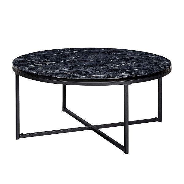Table basse Wohnling 80x36x80 cm aspect marbre noir, avec structure en métal, WL6.247