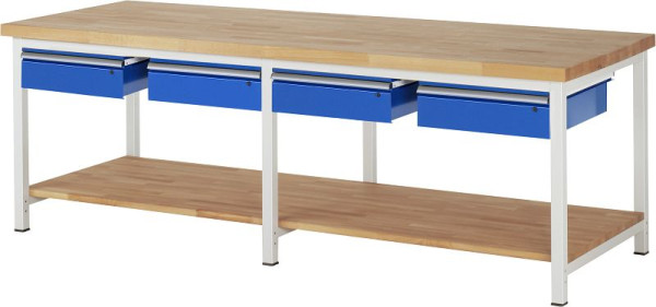 Etabli RAU réglable en hauteur 8002A7, L2500xP900xH840-1040mm, 4x extension partielle de tiroir, 03-8002A7-259B4H.11