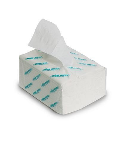Chiffons de nettoyage DENIOS résistants aux solvants, pliés en Z, UE : 10 sachets en aluminium, blancs, 130-040