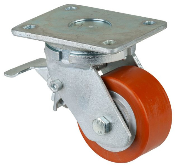 Roulettes BS Roulette robuste avec roue/blocage, largeur 50 mm, Ø100 mm, jusqu'à 400 kg, polyuréthane coulé 95 Shore A, corps coulé, roulements à billes, RR120.C10.101